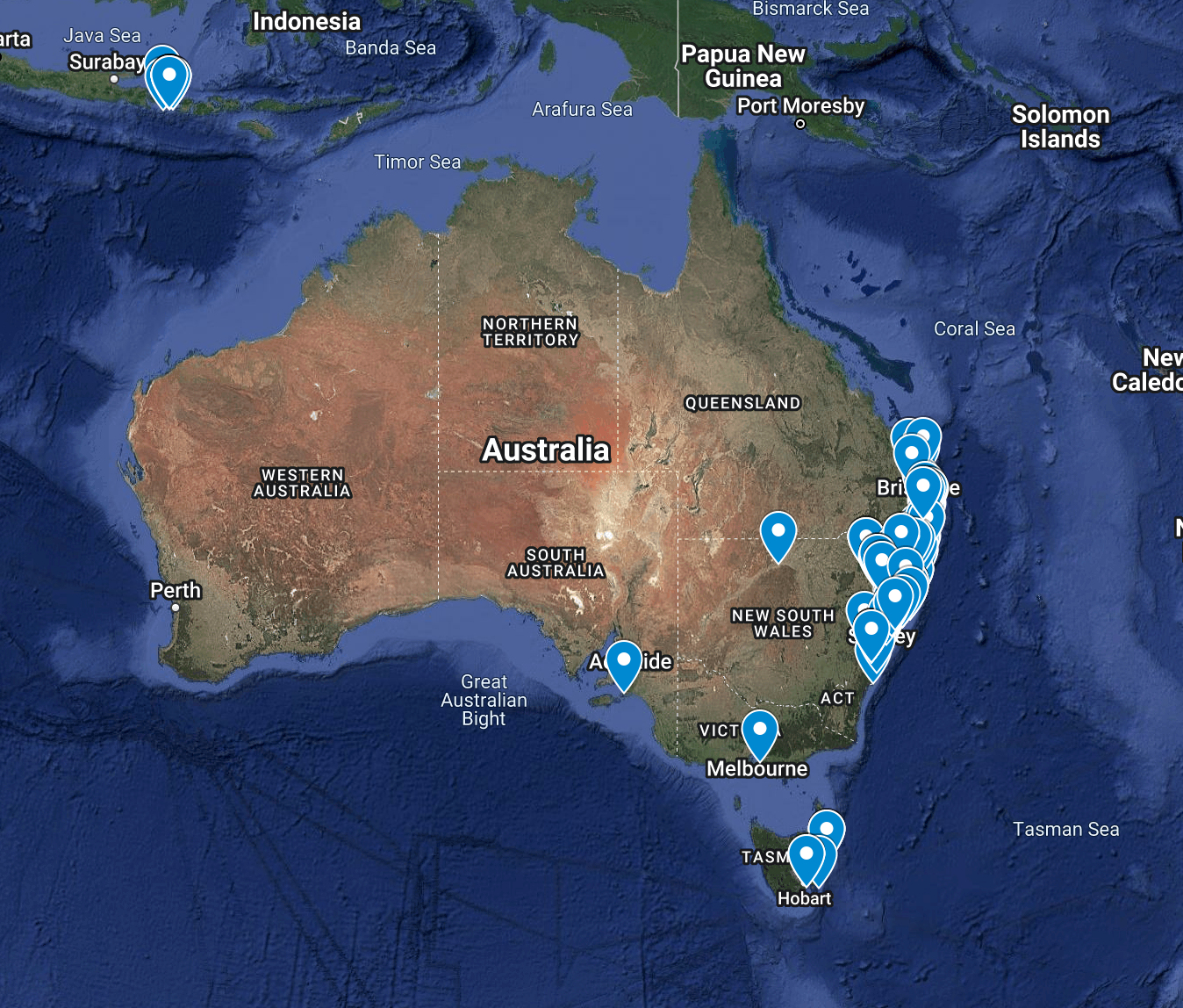 Cliff Jumping Map (Sydney-Brisbane)